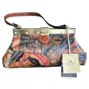 Patricia Nash Brown and Blue Shoulder Bag with Artistic Design